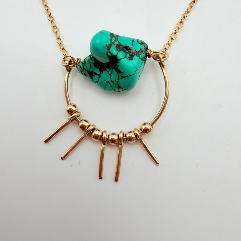 Vintage 14k Gold Filled Turquoise Nugget Fringe Necklace Boho 1/20 14k GF